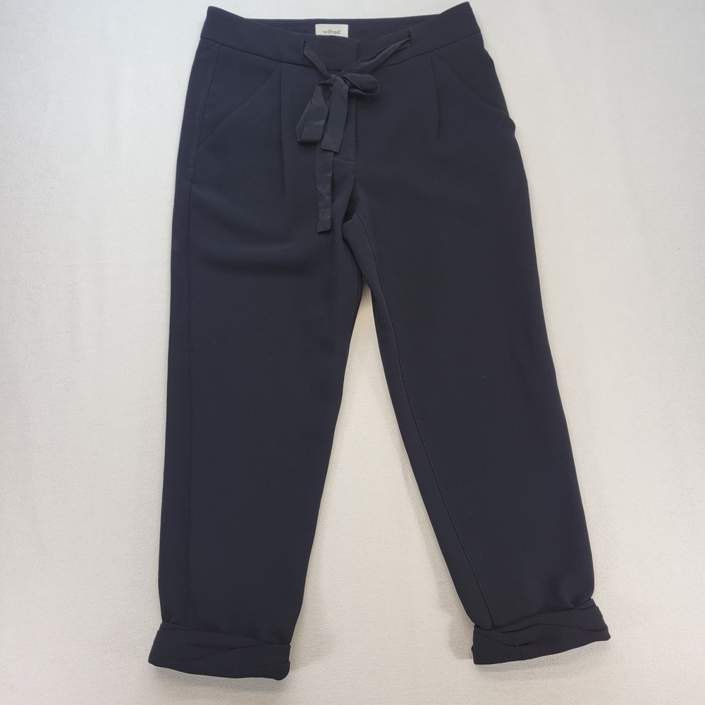 Aritzia Wilfred Pants Womens 00 Black‎ Allant Crop Crepe Ribbon Tie Front